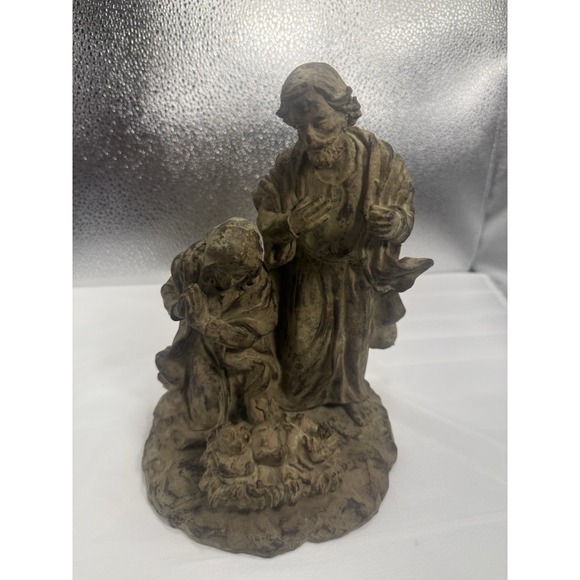 Vtg Holy Family Statue Resin/Ceramic Made To Look Like Aged Metal,8"x9" - Picture 1 of 5